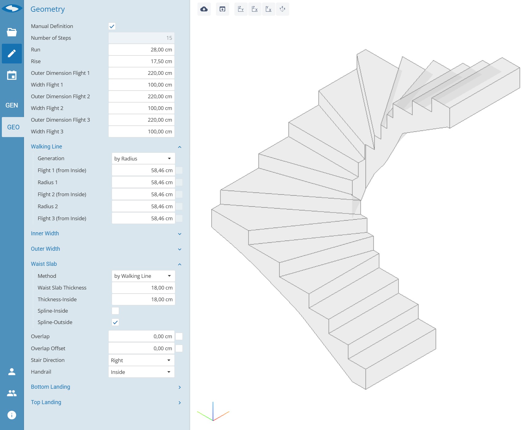 PCS Treppe gewendelt Bearbeitungsmodus TL EN